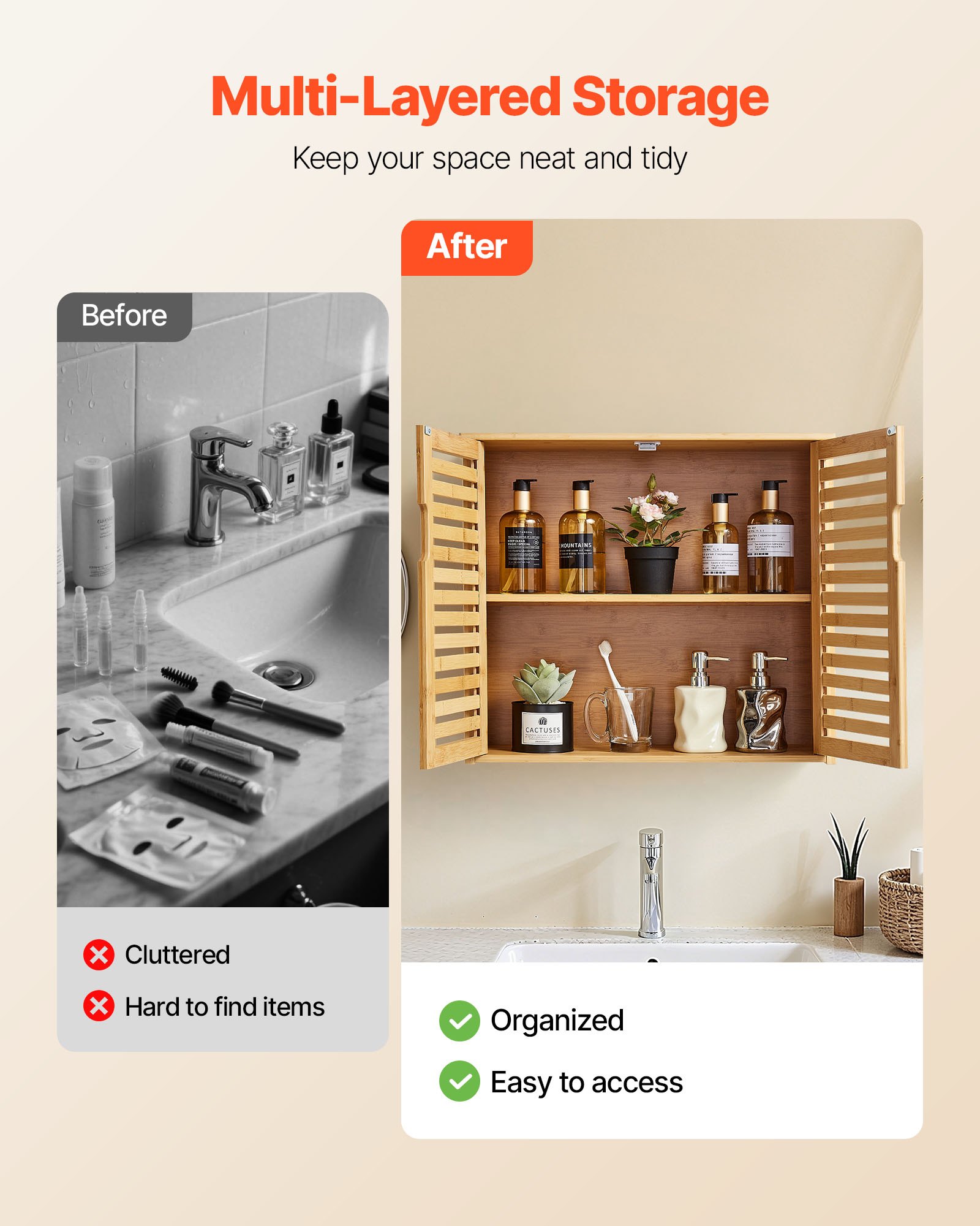 VEVOR Armadietto da Bagno Pensile per Medicinali con 2 Ante Ripiani Regolabili in Altezza, Armadietto Portaoggetti Montaggio a Parete, Mobiletto Sospeso per Cucina, Bagno, Lavanderia