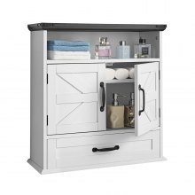 VEVOR Mobiletto da Bagno Pensile con 2 Ante e Ripiani Regolabili, Mobiletto Portaoggetti Pensile per Bagno con Divisorio Aperto e Cassetti per Cucina WC in Truciolare, 610 x 230 x 637 mm