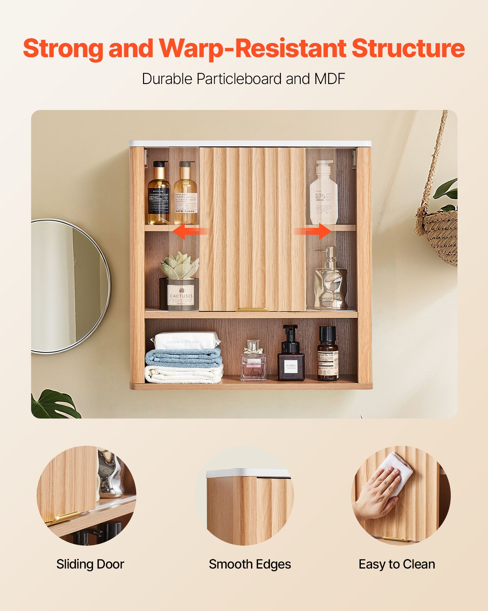 VEVOR Mobiletto da Bagno Pensile, Armadietto Bagno Sospeso da Parete con Porta Scorrevole e Ripiani Regolabili, 3 Livelli di Altezza, Mobiletto da Parete con Divisorio Aperto per Cucina, Lavanderia