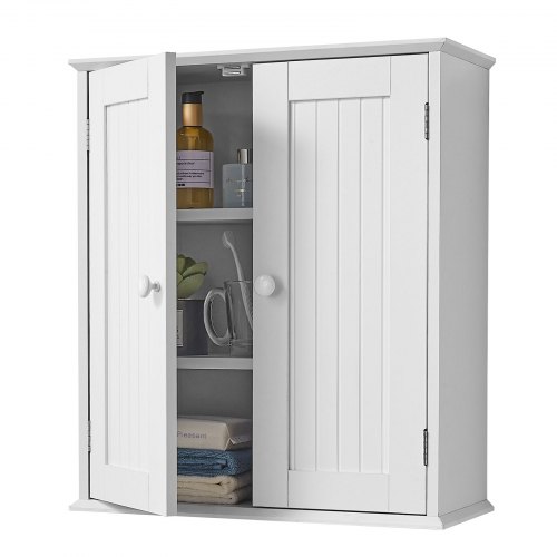 Treocho Armadietto da parete in legno, armadietto per medicinali da bagno con ante e ripiano regolabile, armadio rustico da parete per bagno, soggiorno, cucina, armadio, marrone rossastro