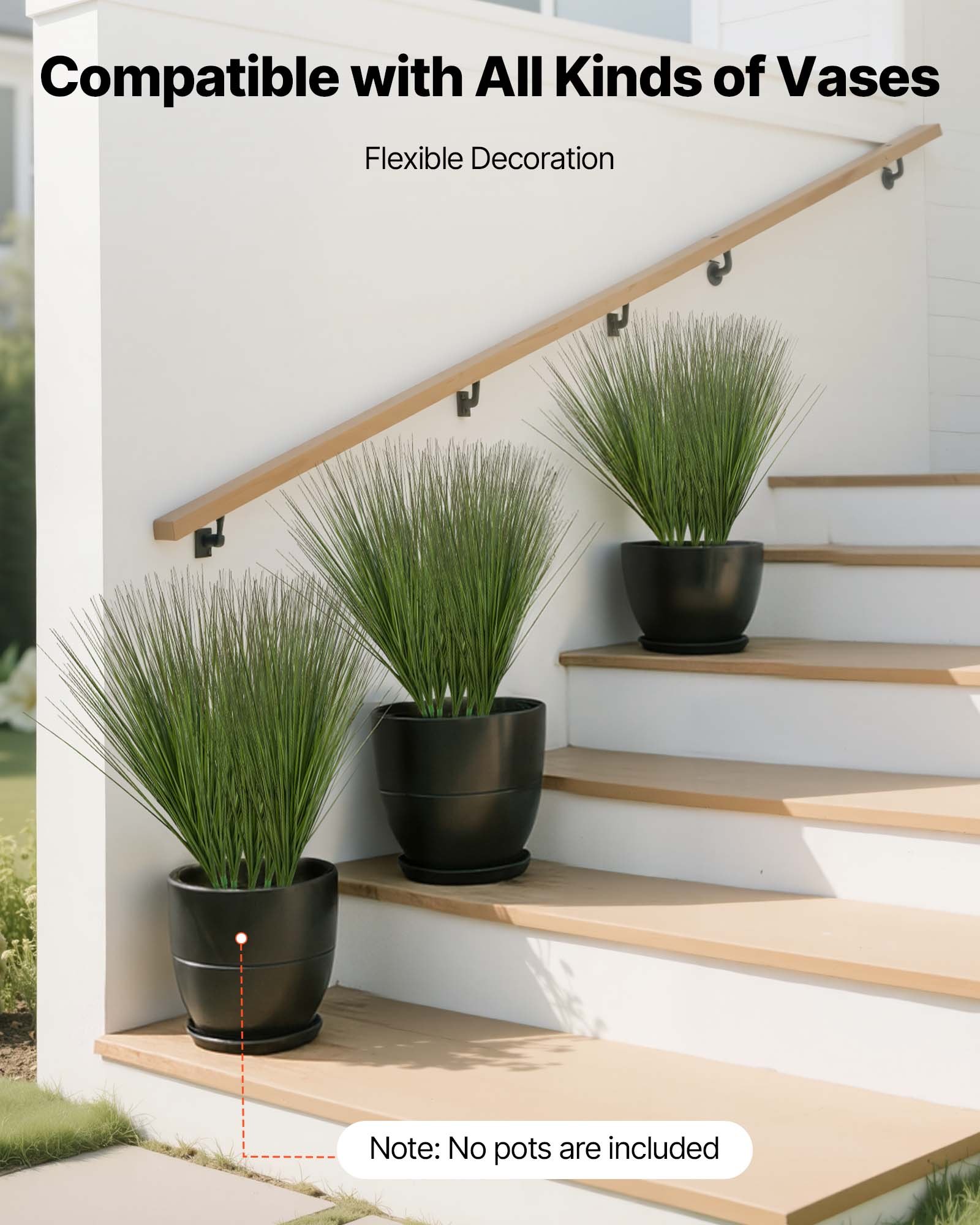 VEVOR Artificial Grass Plant, 686mm Faux Onion Grass Fake Greenery Shrubs Plant, Premium PVC for Indoor Outdoor House Home Garden Office Room Décor, Housewarming, 8 Pack Green