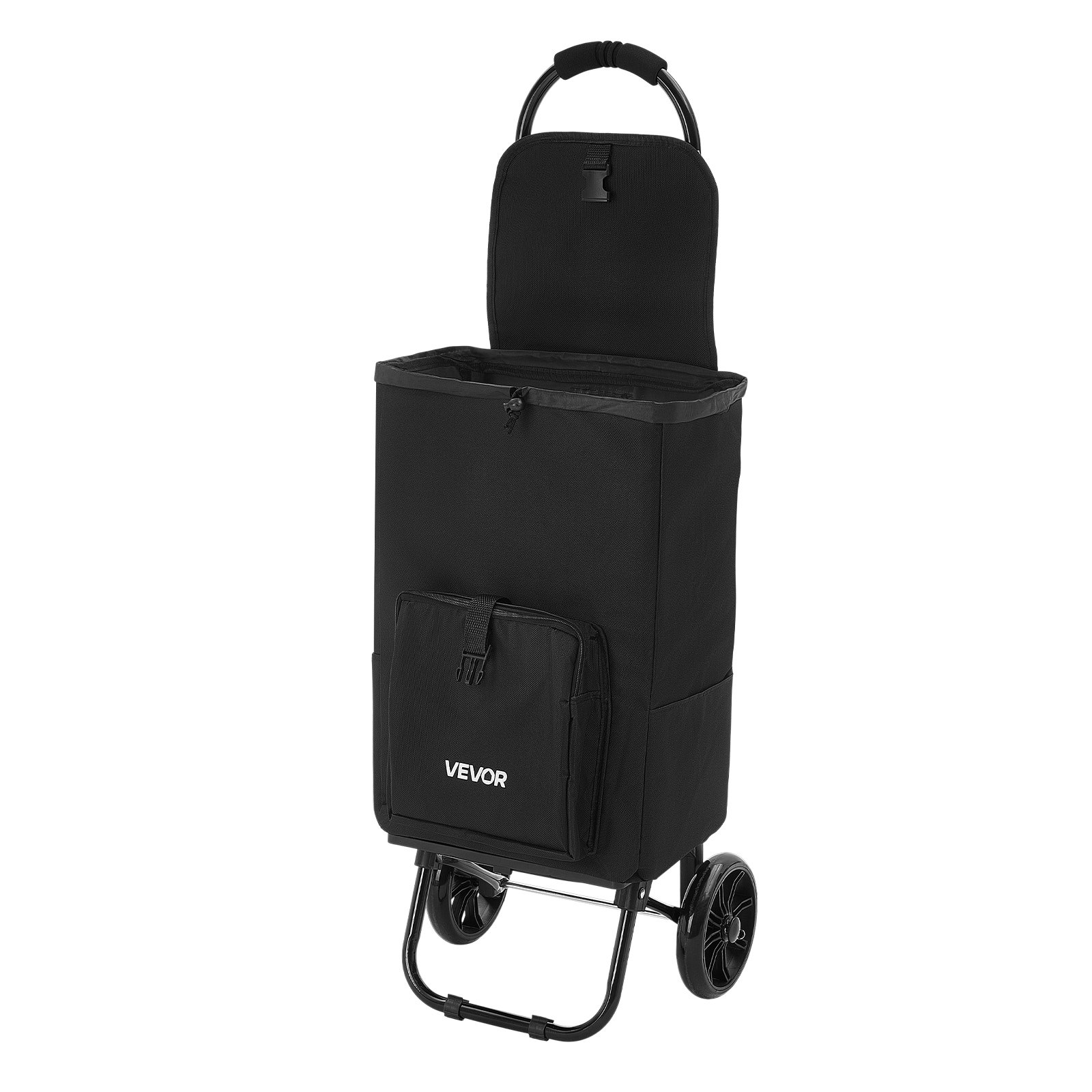 VEVOR Carrello della Spesa Pieghevole a 2 Ruote con Borsa Rimovibile, Nero, Carrello 2 in 1 con Impugnatura in Schiuma Morbida, Scomparti Portaoggetti, Compatto per Mercato, Lavanderia e Campeggio