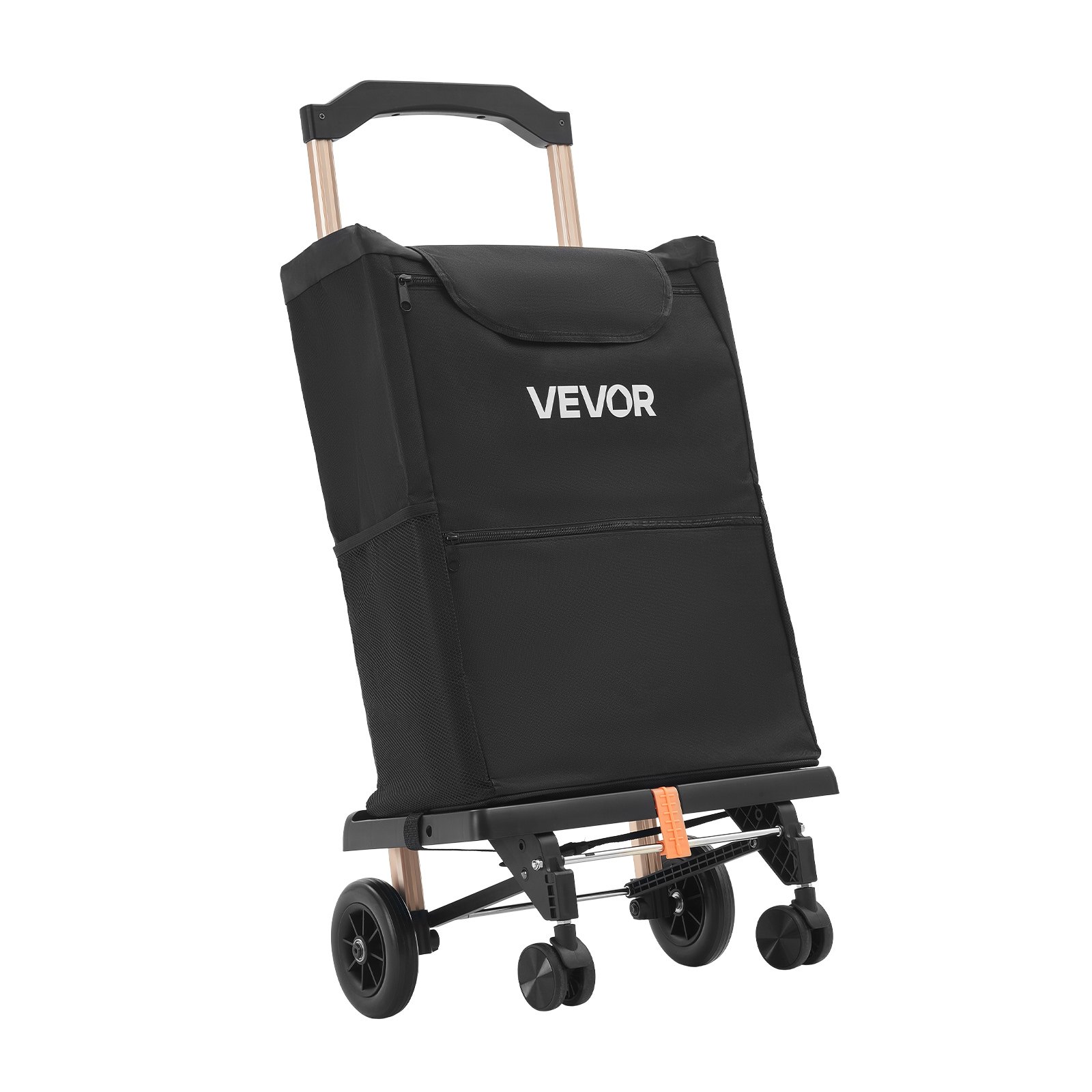 VEVOR Carrello della Spesa Pieghevole a 4 Ruote con Borsa Rimovibile, Carrello 2 in 1 con Manico Telescopico, Scomparti Portaoggetti in Tessuto Robusto, per Mercato, Lavanderia e Campeggio, Nero