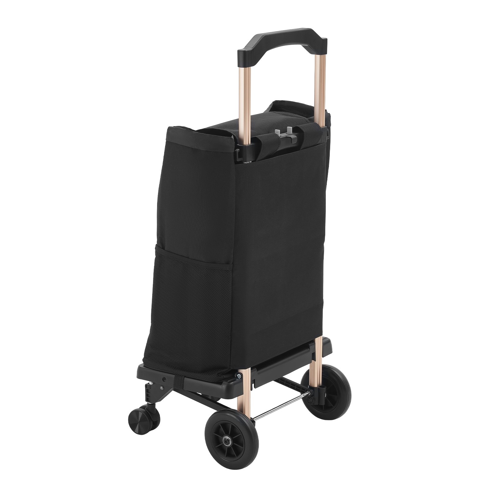 VEVOR Carrello della Spesa Pieghevole a 4 Ruote con Borsa Rimovibile, Carrello 2 in 1 con Manico Telescopico, Scomparti Portaoggetti in Tessuto Robusto, per Mercato, Lavanderia e Campeggio, Nero
