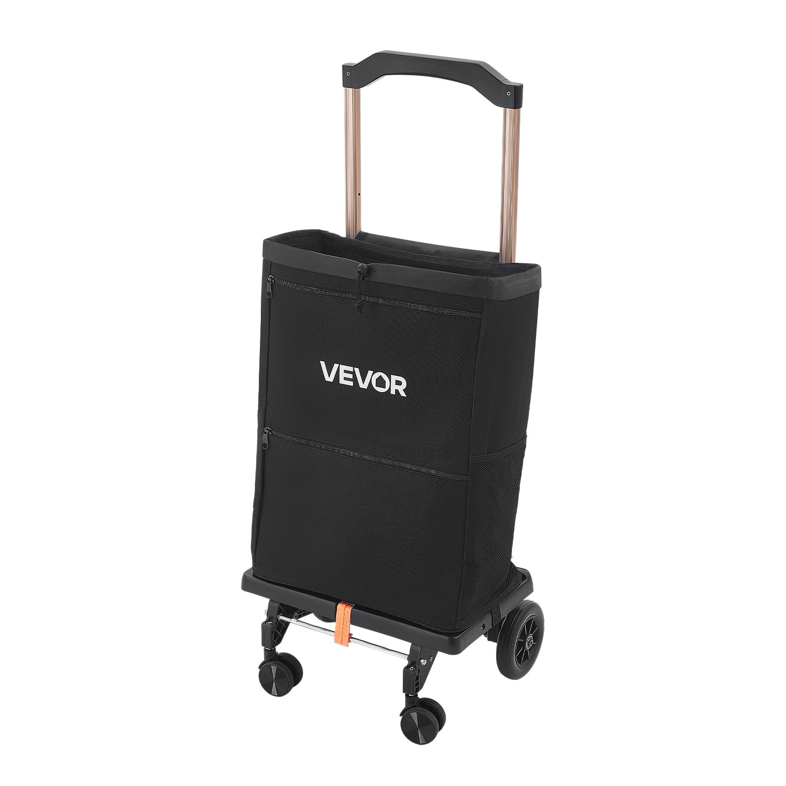 VEVOR Carrello della Spesa Pieghevole a 4 Ruote con Borsa Rimovibile, Carrello 2 in 1 con Manico Telescopico, Scomparti Portaoggetti in Tessuto Robusto, per Mercato, Lavanderia e Campeggio, Nero
