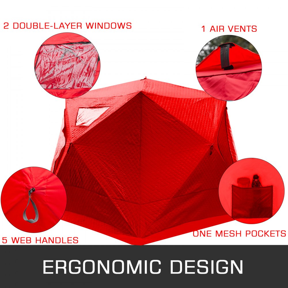 VEVOR Tenda da Pesca Professionale Pesca di Carpe Tenda Rifugio Tenda Rosso Outdoor 3 Persone  228x228x203CM