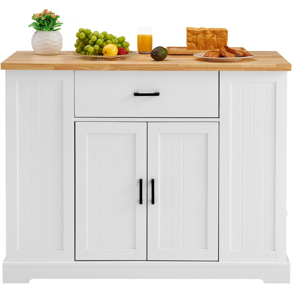 VEVOR Carrello da Cucina, Tavolo da Colazione in Legno da 46" con Mobiletto Portaoggetti, Tavolo da Cucina Stile Fattoria con Ripiano Regolabile, Cassetto, per Sala da Pranzo, Soggiorno, Bianco