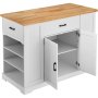 VEVOR Kitchen Island Trolley, 117 cm Breakfast Bar with Wooden Top and Storage Cabinet, Farmhouse Kitchen Table with Adjustable Shelf, Drawer, for Dining Room, Kitchen and Living Room, White