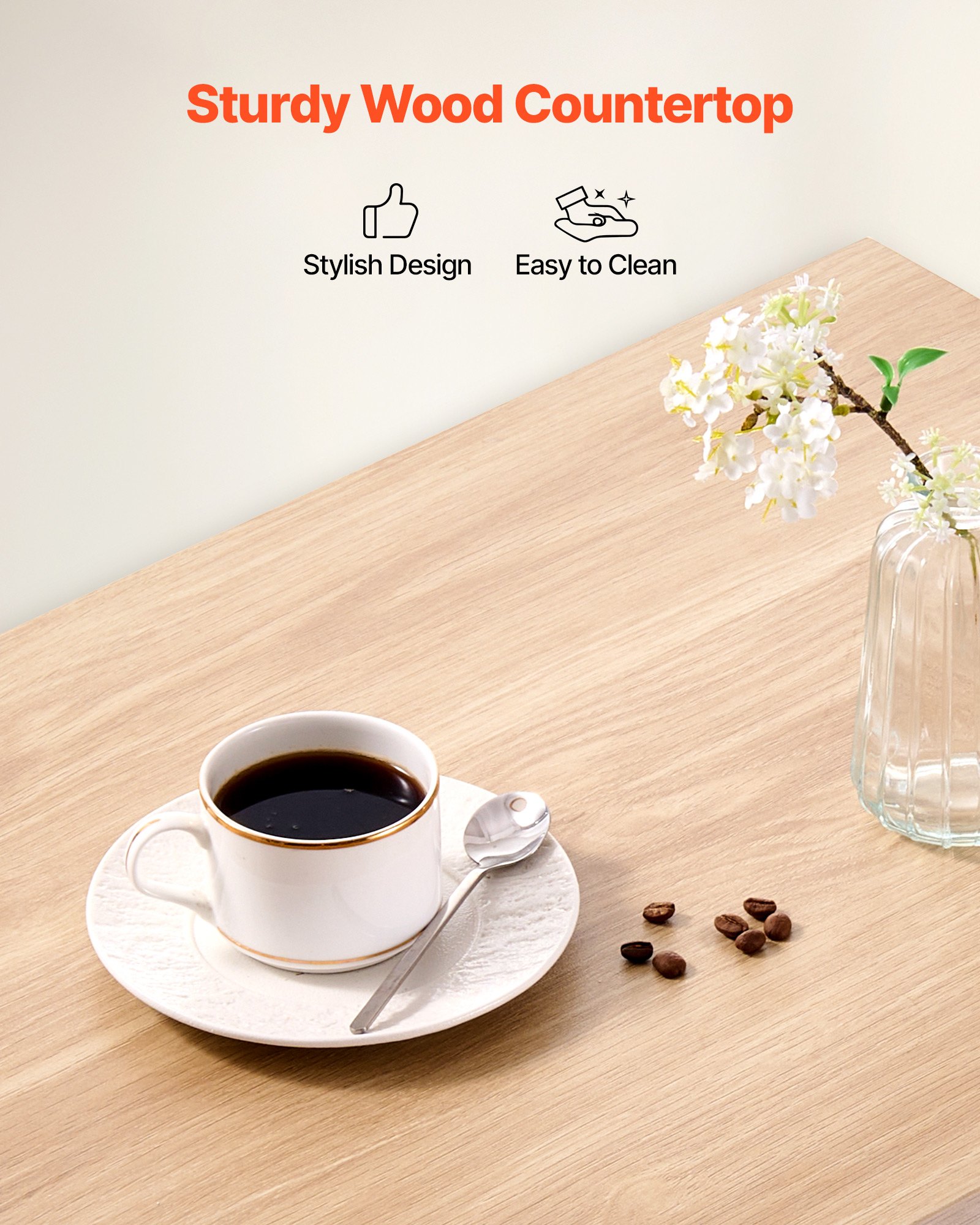 VEVOR Carrello da Cucina con Anta Singola, Carrello Mobile con Cassetto, Portasciugamani e Ganci, Tavolo Portatile con Ruote, Piccole Isole da Caffè, Supporto per Sala da Pranzo, Bianco