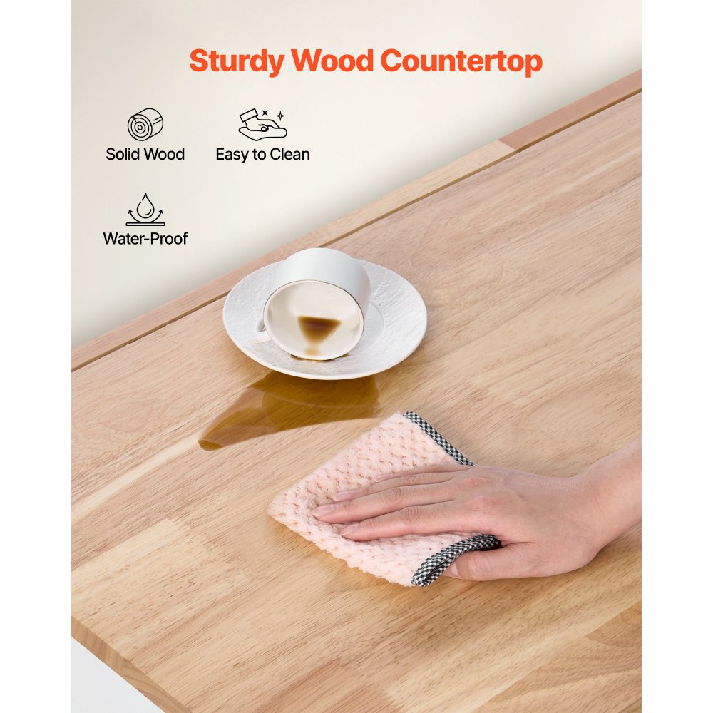 VEVOR Carrello da Cucina con Piano in Legno Massello e Mobiletto Portaoggetti, Tavolo Mobile con Ruote e Piano Pieghevole, Cassetti e Porta Spezie, Carrello di Servizio Portatile per Sala da Pranzo