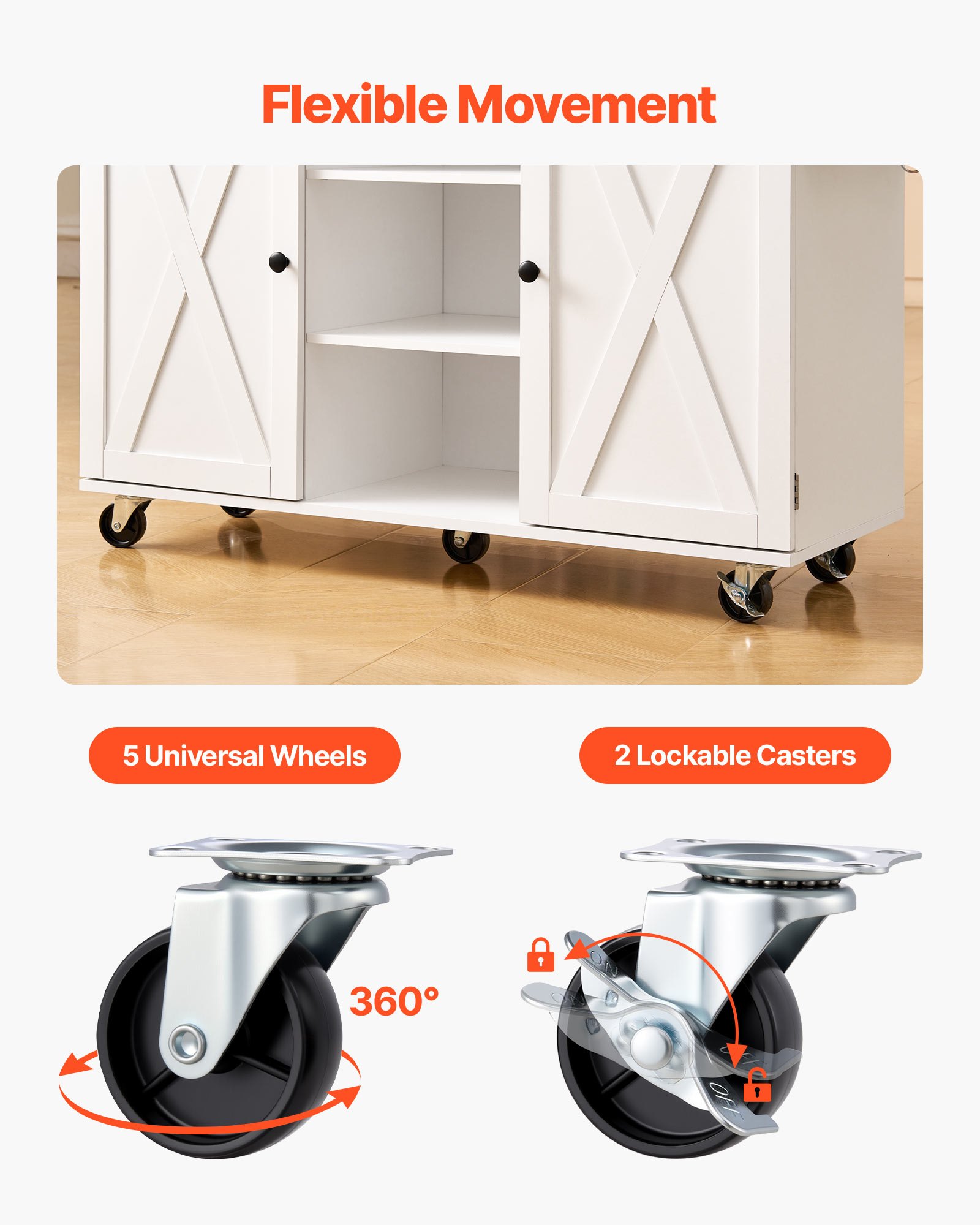 VEVOR Carrello da Cucina con Piano in Legno Massello e Mobiletto Portaoggetti, Tavolo Mobile con Ruote e Piano Pieghevole, Cassetti e Porta Spezie, Carrello di Servizio Portatile per Sala da Pranzo