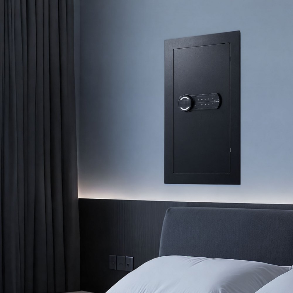 VEVOR Cassaforte a Muro da 102 x 370 x 630 mm con Password e Chiave, Alloggiamento Integrato in Acciaio Laminato a Freddo Q235 con Ripiani Regolabili e Illuminazione a LED, per Denaro, Gioielli