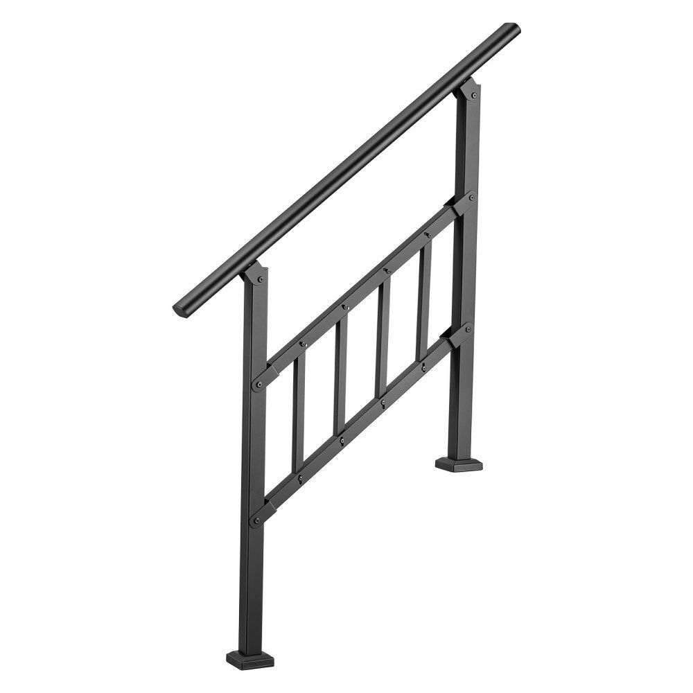VEVOR Corrimano per Scale Esterne 2-3 Gradini Tubo Piatto Nero con Traversa, Corrimano in Acciaio al Carbonio Robusto, con Kit di Installazione, per Anziani, Gradini in Cemento, Portico e Terrazza