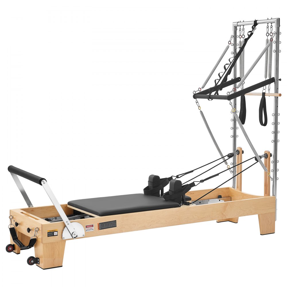 VEVOR Macchina Pilates Reformer con Torre Lunghezza 2,4 m Carico 181 kg Attrezzatura per Allenamento Forza, Flessibilità, Mobilità del Corpo, Palestra, Legno d'Acero, per Principianti, Avanzati,