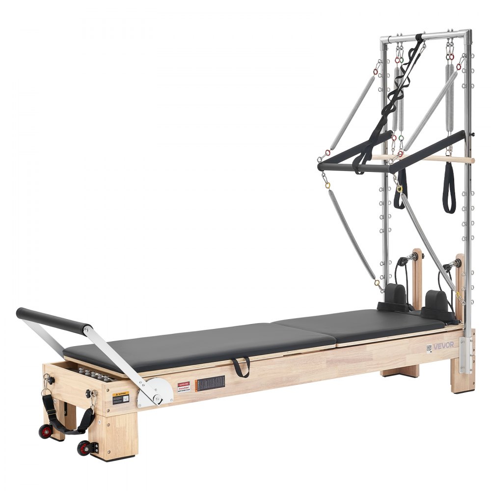 VEVOR Macchina Pilates Reformer Mezza Torre 181 kg in Legno di Caucciù Attrezzatura per Allenamento Forza, Flessibilità, Mobilità del Corpo, Palestra, Lunghezza 2,4 m, per Principianti, Avanzati