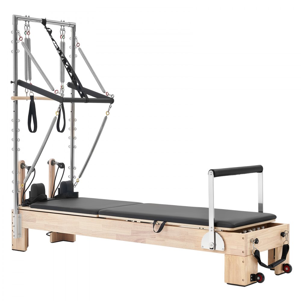 VEVOR Macchina Pilates Reformer Mezza Torre 181 kg in Legno di Caucciù Attrezzatura per Allenamento Forza, Flessibilità, Mobilità del Corpo, Palestra, Lunghezza 2,4 m, per Principianti, Avanzati