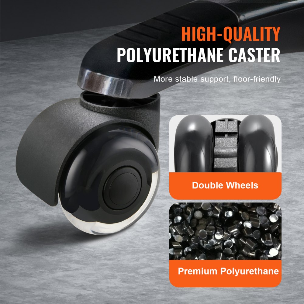VEVOR Set di Ruote Girevoli di Ricambio per Sedia da Ufficio da 5 Pezzi Diametro 50,8 mm, Ruote Pivotanti 5 Pezzi per Sedia da Computer per Carichi Pesanti per Pavimenti Capacità di Carico max. 200 kg