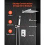 VEVOR Set Doccia, Sistema Doccia a Pioggia per Bagno con Soffione Quadrato da 30,5 cm e Doccetta, Accessori per Vasca da Parete con Valvola in Ottone e Kit di Finitura, Argento Cromato