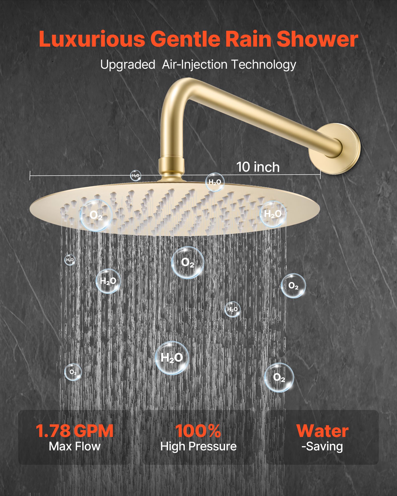 VEVOR Shower Faucet Set, Rainfall Bathroom Shower System with 10-Inch (25.4cm) Round Rain Shower Head and Handheld Spray, Wall Mounted Bath Fixtures with Brass Valve and Trim Kit, Brushed Gold