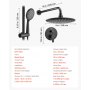 VEVOR Shower Faucet Set, Rainfall Bathroom Shower System with 9-Inch (23cm) Round Rain Shower Head and Handheld Spray, Wall Mounted Bath Fixtures with Brass Valve and Trim Kit, Matte Black