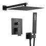 VEVOR Set Doccia, Flessibile Sistema Doccia a Pioggia per Bagno con Soffione Quadrato da 30,5 cm e Doccetta, Accessori per Vasca da Parete con Valvola in Ottone e Kit di Finitura, Nero Opaco