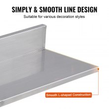 VEVOR Mensola da Parete a Forma di L Acciaio Inox 406 x 218 x 85mm Scaffale Murale per Cucina Soggiorno Capacità Carico Max. 20kg, Mensola da Parete Portaoggetti Portaspezie in Acciaio Inox per Cucina