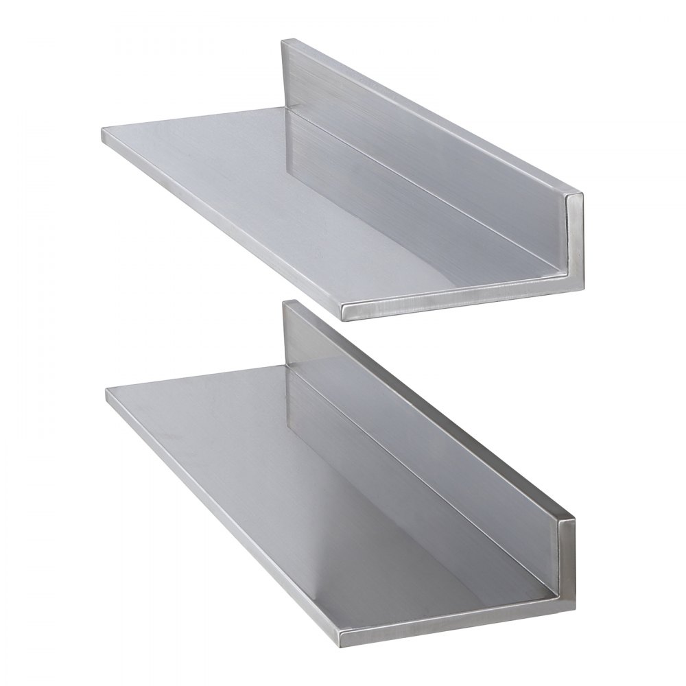 VEVOR Mensola da Parete a Forma di L 2 Pezzi Acciaio Inox 762 x 218 x 85mm Scaffale Murale per Cucina Capacità Carico Max. 20kg, Mensola da Parete Portaoggetti Portaspezie in Acciaio Inox per Cucina