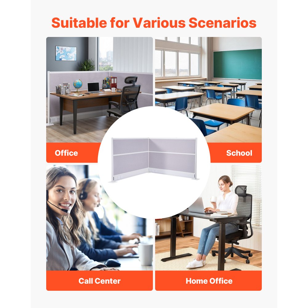 VEVOR Office Divider Privacy Partitions, 2-Pack, 1.83m x 1.22m Room Divider Walls, PET Workstation Cubicle Partition with Outlet Covers, Freestanding Privacy Panels for Office Library School
