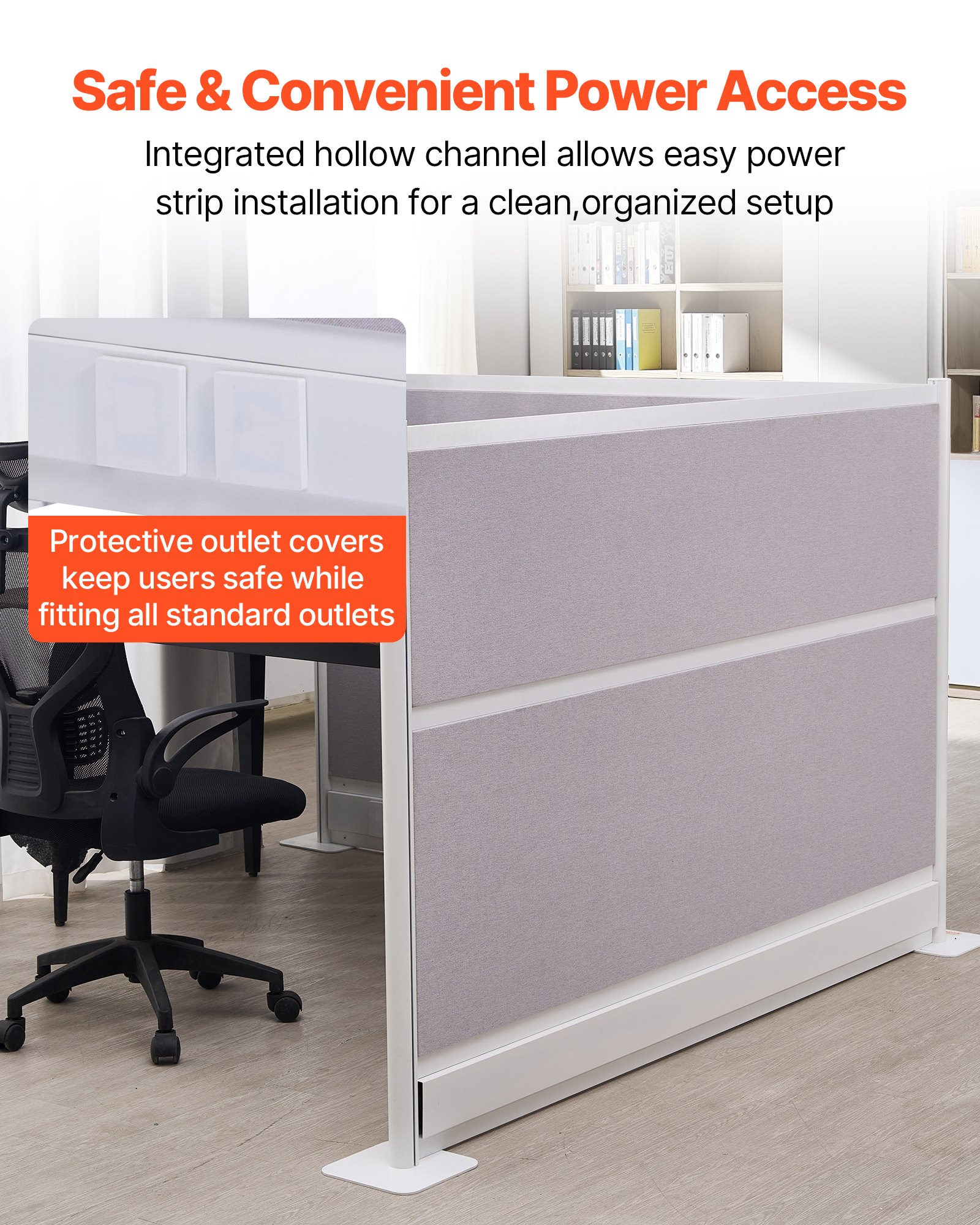 VEVOR Office Divider Privacy Partitions, 2-Pack, 1.83m x 1.22m Room Divider Walls, PET Workstation Cubicle Partition with Outlet Covers, Freestanding Privacy Panels for Office Library School