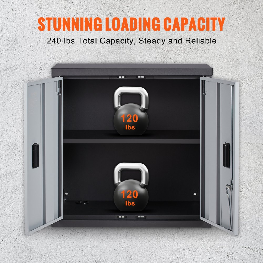 VEVOR Workshop Cabinet 660 x 305 x 660 mm Wall-Mounted Cabinet 108.8 kg Total Load Capacity Tool Cabinet Cold-Rolled SPCC Steel Construction Metal Cabinet Wall Mounting incl. 4 Magnetic Suction Doors