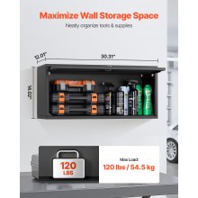 VEVOR Mobiletto da Parete in Metallo, 770 x 305 x 356 mm, Mobiletto Portautensili Sospeso con Ante a Ribalta, Capacità di Carico 54,5 kg per Garage, Cantina, Cucina, Montaggio Richiesto