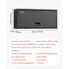 VEVOR Mobiletto da Parete in Metallo, 770 x 305 x 356 mm, Mobiletto Portautensili Sospeso con Ante a Ribalta, Capacità di Carico 54,5 kg per Garage, Cantina, Cucina, Montaggio Richiesto
