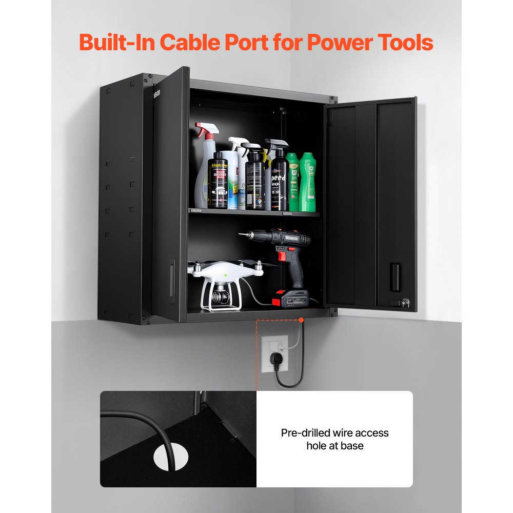 VEVOR Metal Wall Cabinet, 76.2W x 31D x 76.2H cm, Steel Floating Hanging Storage Cabinet with Locking Doors and Adjustable Shelf for Garage, Basement, Kitchen, Warehouse Assembly Required, Black