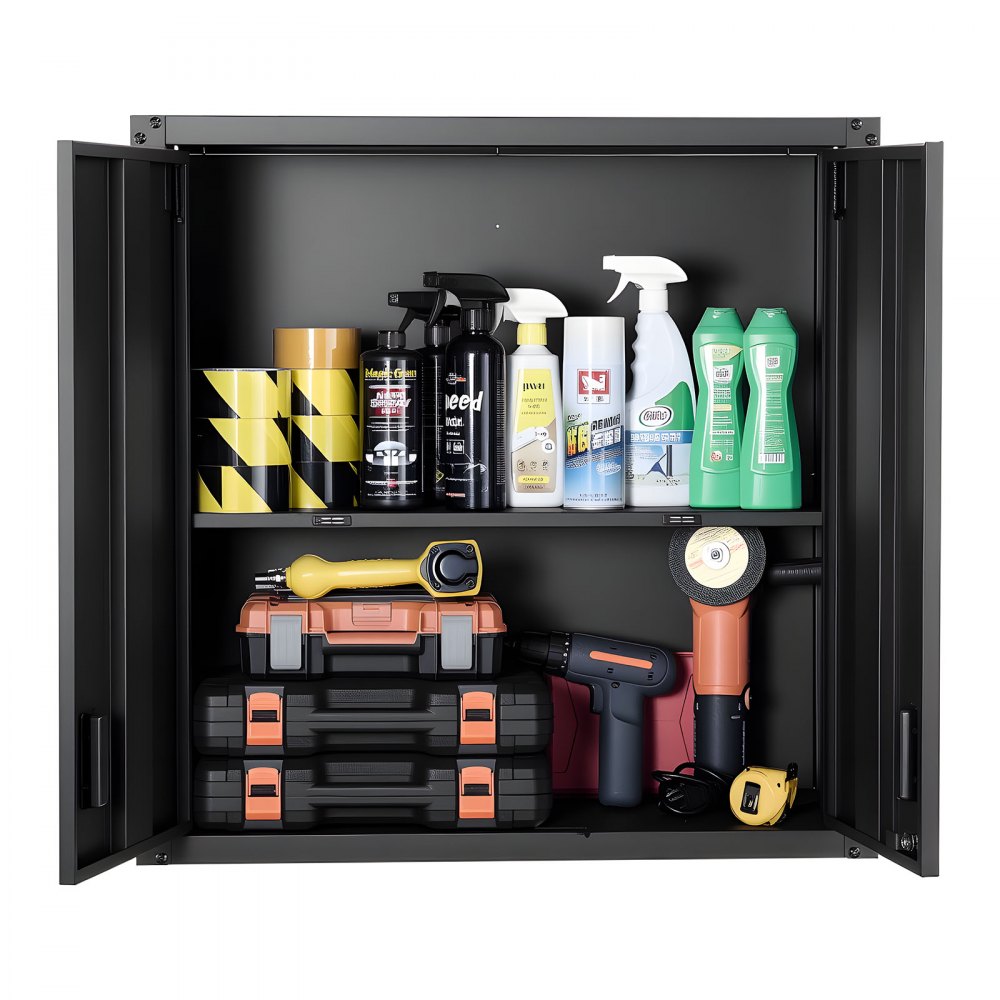 VEVOR Metal Wall Cabinet, 76.2W x 31D x 76.2H cm, Steel Floating Hanging Storage Cabinet with Locking Doors and Adjustable Shelf for Garage, Basement, Kitchen, Warehouse Assembly Required, Black