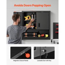 VEVOR Mobiletto da Parete in Metallo,  762 x 305 x 762 mm, Mobiletto Sospeso in Acciaio con Ante con Serratura e Ripiano Regolabile per Garage, Cantina, Cucina, Montaggio Richiesto, Nero