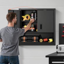 VEVOR Mobiletto da Parete in Metallo,  762 x 305 x 762 mm, Mobiletto Sospeso in Acciaio con Ante con Serratura e Ripiano Regolabile per Garage, Cantina, Cucina, Montaggio Richiesto, Nero