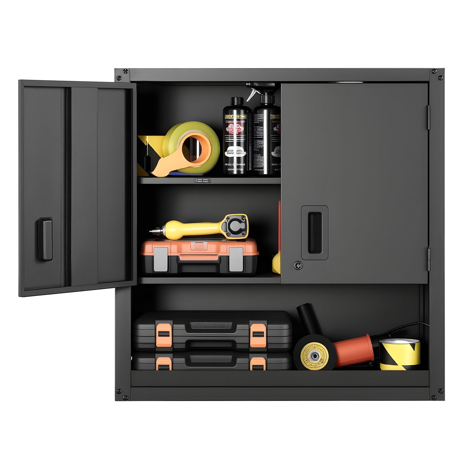 VEVOR Mobiletto da Parete in Metallo,  762 x 305 x 762 mm, Mobiletto Sospeso in Acciaio con Ante con Serratura e Ripiano Regolabile per Garage, Cantina, Cucina, Montaggio Richiesto, Nero