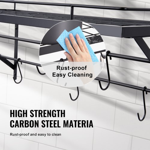 Porta Pentole A Parete HOEMLIM 91,4 Cm Con Ganci A S – Stile Industriale, Tubo Zincato Nero Per Cucina E Garage