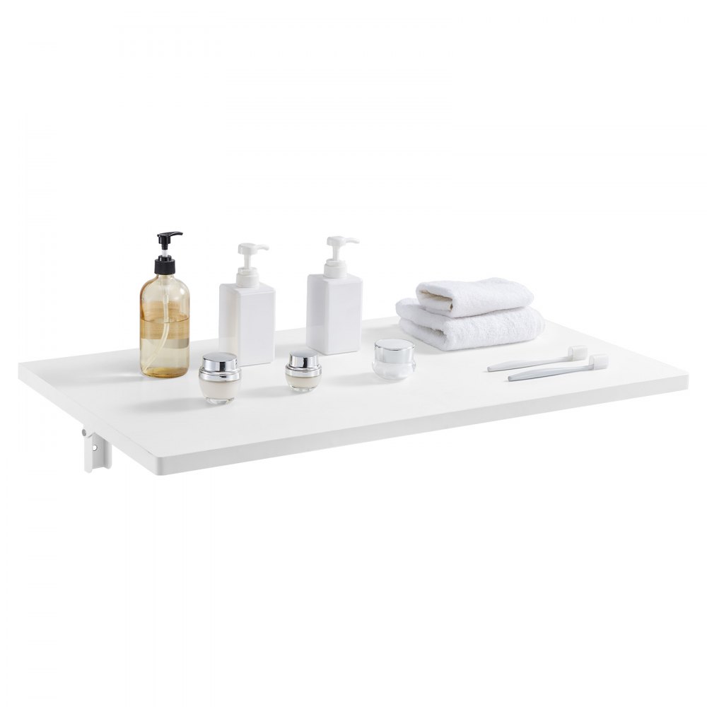 VEVOR Wall-Mounted Folding Table, 90 x 50 cm, Folding Table, Floating Desk with Iron Bracket, Fold-Down Desk for Small Spaces, Home Office, Dining Room, Laundry Room, Kitchen, Bar, White