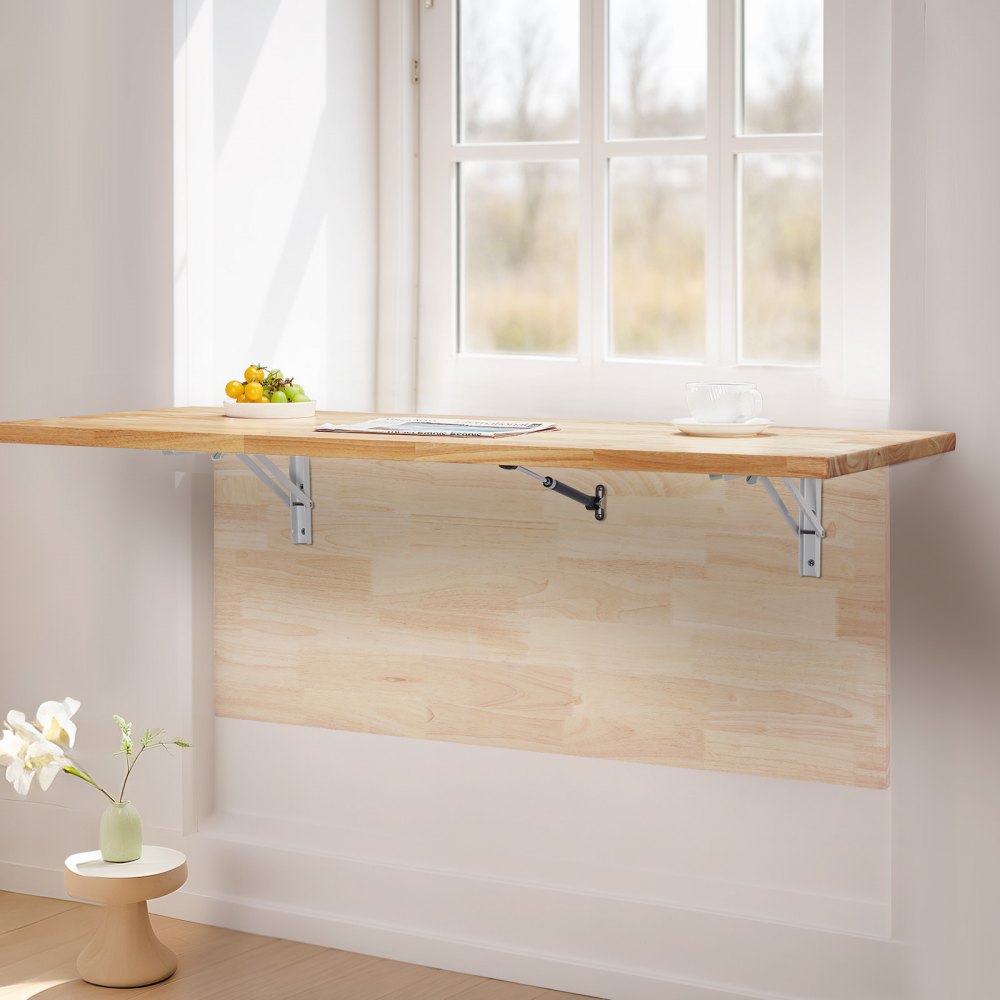 VEVOR Wall-Mounted Folding Desk, 120 x 50 cm, Floating Wooden Desk with Iron Bracket, Collapsible Desk for Small Spaces, Home Office, Dining Room, Laundry Room, Kitchen, Bar