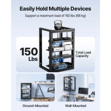 VEVOR Armadio Rack da Parete 15U, Capacità di 68,04 kg, Rack di Rete a Telaio Aperto con Apertura di 180 Gradi, Acciaio al Carbonio, per Apparecchiature di Rete, Nero Profondità 455 mm
