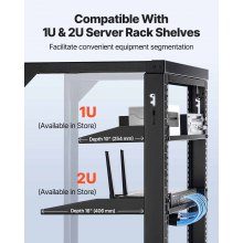 VEVOR Armadio Rack da Parete 15U, Capacità di 68,04 kg, Rack di Rete a Telaio Aperto con Apertura di 180 Gradi, Acciaio al Carbonio, per Apparecchiature di Rete, Nero Profondità 455 mm