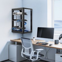 VEVOR Armadio Rack da Parete 15U, Capacità di 68,04 kg, Rack di Rete a Telaio Aperto con Apertura di 180 Gradi, Acciaio al Carbonio, per Apparecchiature di Rete, Nero Profondità 455 mm