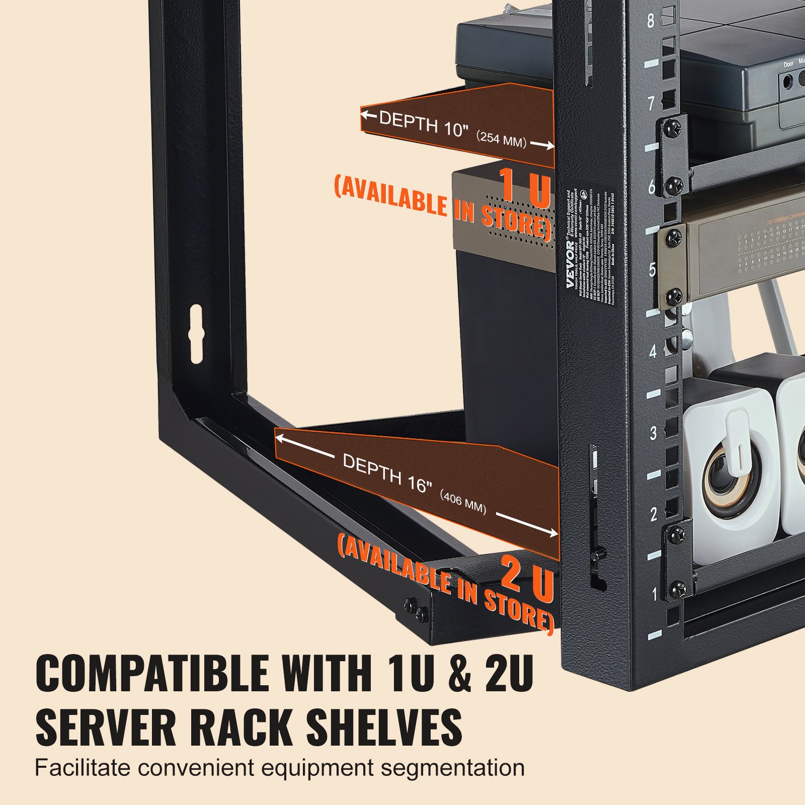 VEVOR Supporto a parete per server di rete a telaio aperto 9U 68,04 kg nero 530x450x520mm