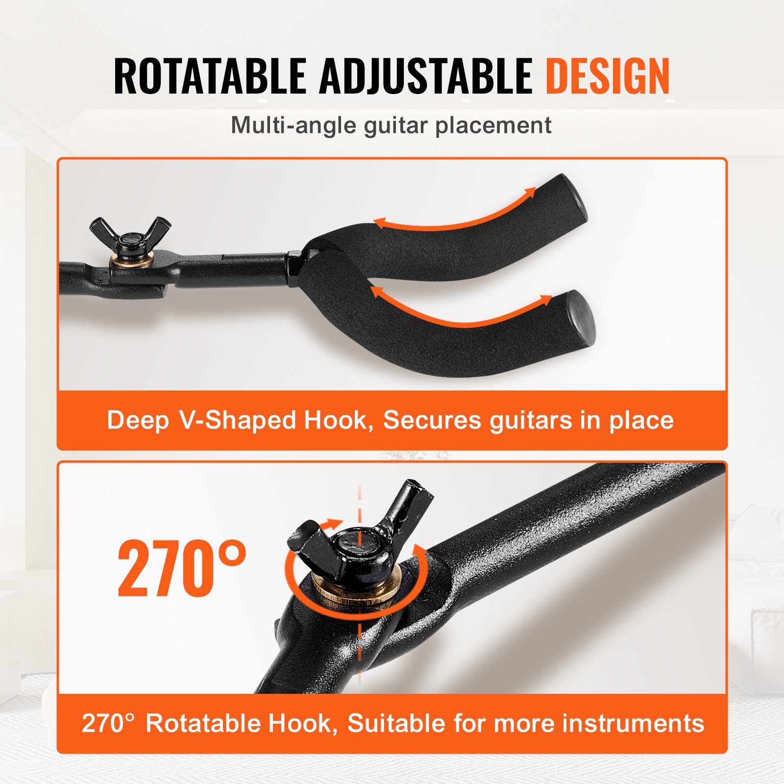 VEVOR Supporto per Chitarra a 5 Spazi, Espositore per Chitarre Molteplici a Parete Cremagliera, Ganci Girevoli 270° Pannelli in Alluminio Maniglia di Installazione, Chitarra Acustica Basso Elettrico