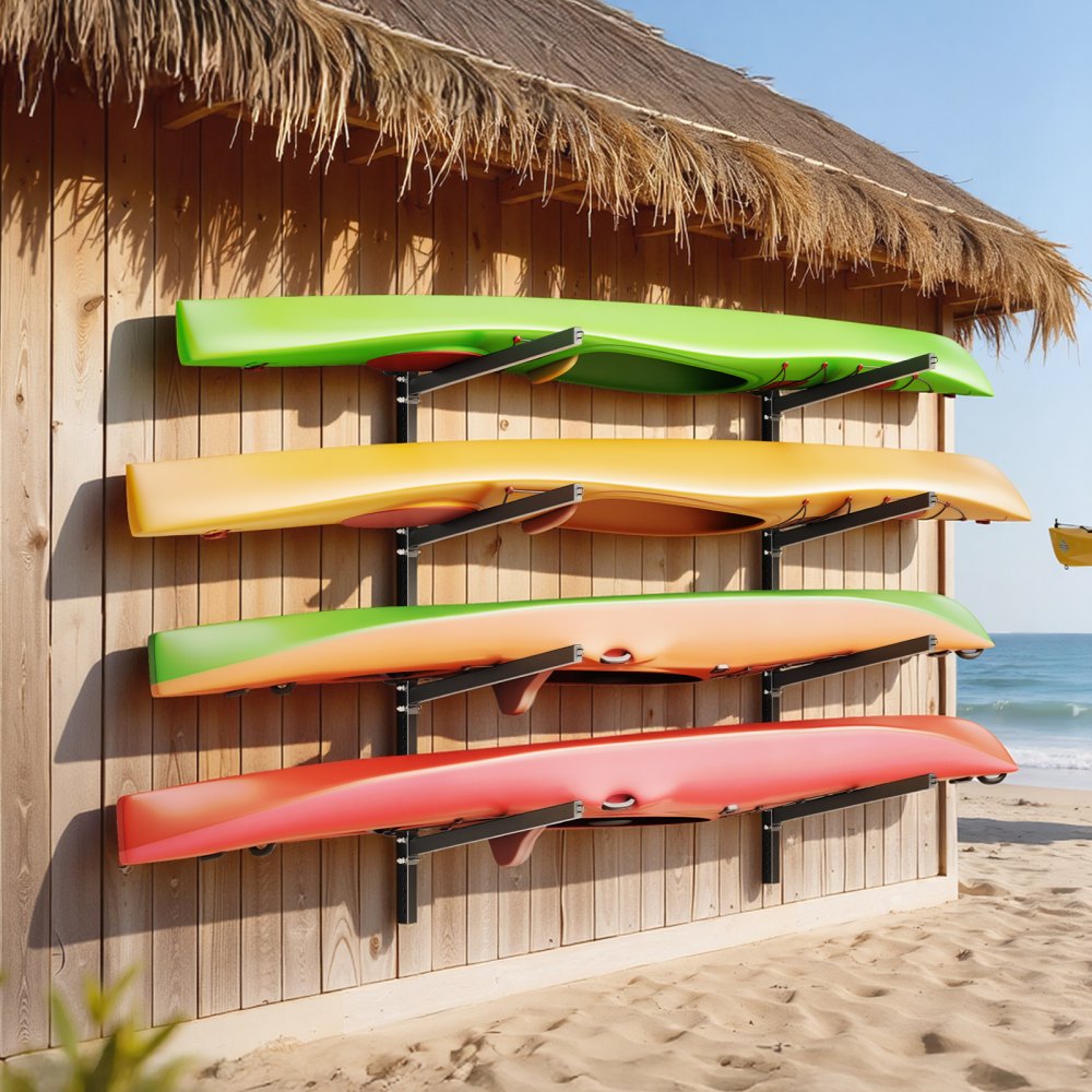 VEVOR Kayak Storage Rack for 4 Kayaks, Holds 136 kg, Heavy Duty Adjustable Wall Mount Stand for Indoor Outdoor Garage Shed Dock, Storage Holder for Canoe, Small Boat, SUP, Surfboard & Paddleboard