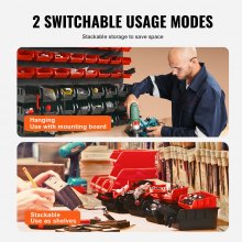 VEVOR Contenitori portaoggetti, Scaffale da 48 contenitori per garage, Organizzatore di attrezzi per dadi, bulloni, viti, chiodi, perline, bottoni, altre piccole parti, Nero e Rosso