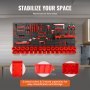 VEVOR Contenitori Portaoggetti a Parete, Scaffale da 30 Contenitori per Garage Attrezzi in Plastica a Parete/Porta Attrezzi/Ganci per Dadi, Bulloni, Viti, Chiodi, Perline, Bottoni, Nero e Rosso