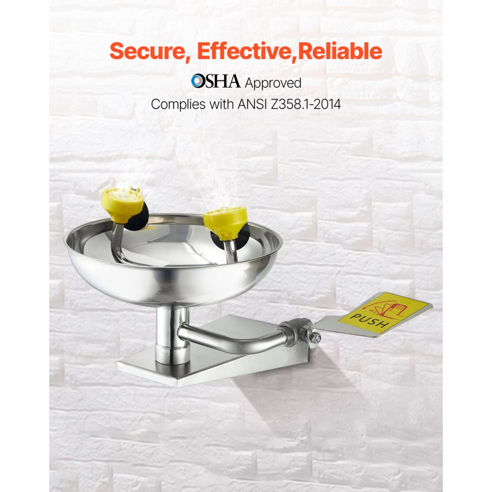 VEVOR Eyewash Station 27 cm, wall-mounted stainless steel eyewash station, emergency washbasin 410x330x240 mm, eye cleaning device, ideal for laboratories, factories, schools, construction sites