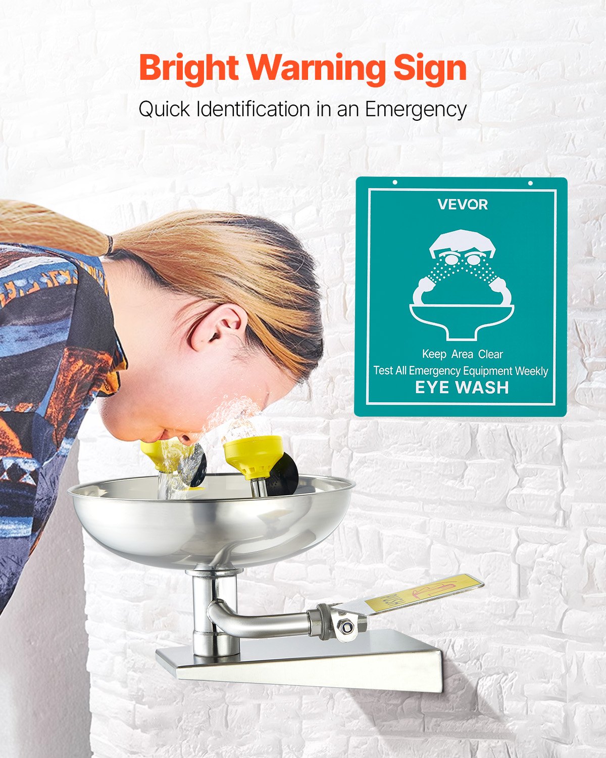 VEVOR Eyewash Station 27 cm, wall-mounted stainless steel eyewash station, emergency washbasin 410x330x240 mm, eye cleaning device, ideal for laboratories, factories, schools, construction sites